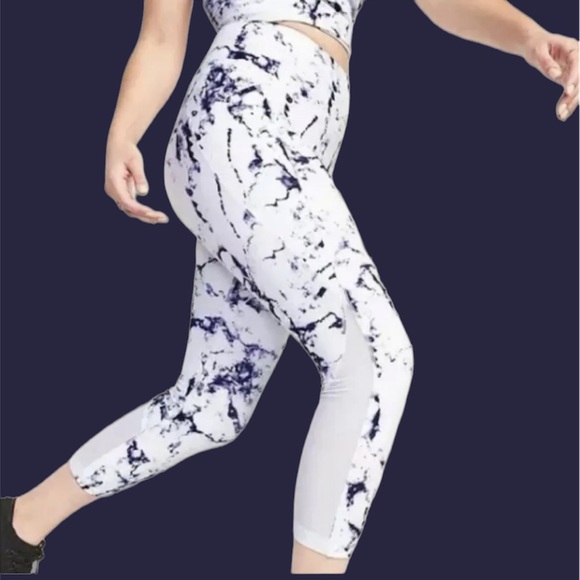 Old Navy High-Waisted PowerSoft Run Crop Leggings Blue Marble M New White Active - Picture 4 of 7